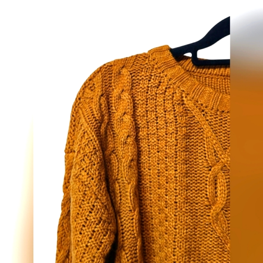 Mudd Rust Brown Orange Cropped Textured Longsleeve Sweater Top Crewneck Gold - Picture 3 of 12